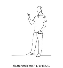 dibujo de línea continua del hombre de negocios de pie mostrar gesto de presentación. Ilustración del vector