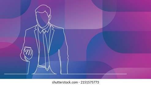 continuous line drawing of standing businessman checking mobile phone