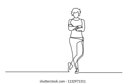 continuous line drawing of standing confident woman with crossed arms