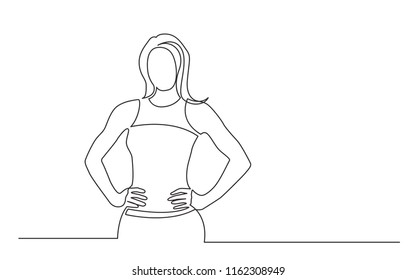 continuous line drawing of standing confident healthy woman