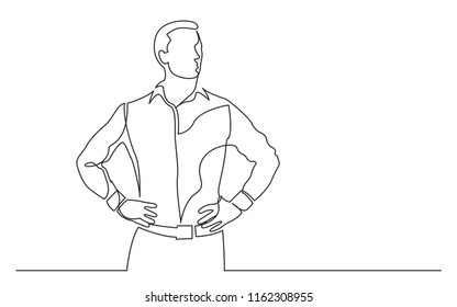 continuous line drawing of standing confident man