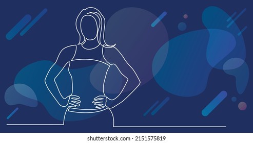 continuous line drawing of standing confident healthy woman