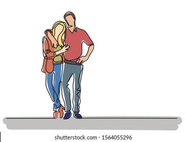 continuous line drawing of standing couple