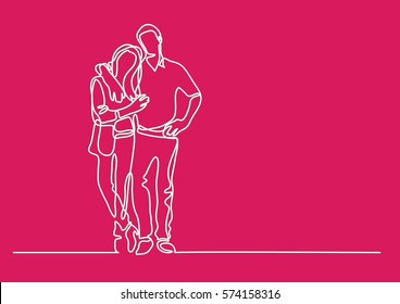 continuous line drawing of standing couple