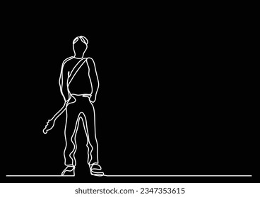 continuous line drawing of standing guitarist