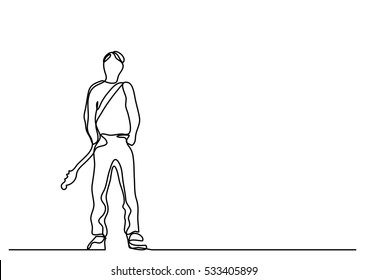 continuous line drawing of standing guitarist