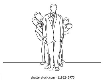 continuous line drawing of standing happy business team