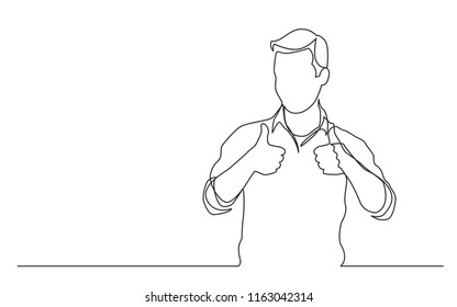 continuous line drawing of standing man showing thumb up gesture