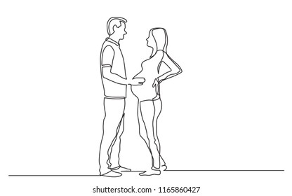 continuous line drawing of standing man and pregnant woman