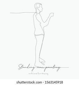 continuous line drawing. standing man pointing finger. simple vector illustration. standing man pointing finger concept hand drawing sketch line.