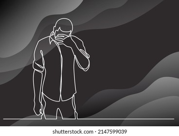 dibujo de línea continua del hombre de pie en desesperación