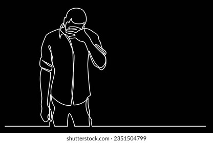 dibujo de línea continua del hombre de pie en desesperación