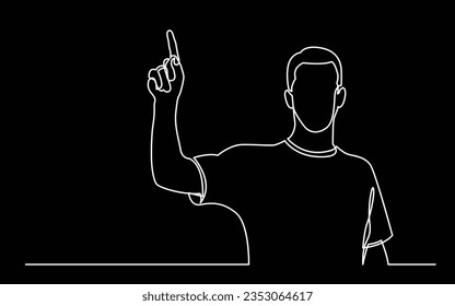 continuous line drawing of standing man pointing finger