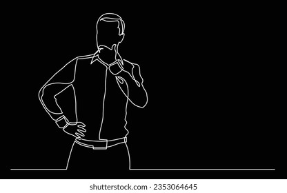 continuous line drawing of standing man concerning