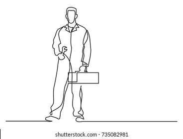 continuous line drawing of - standing mechanic