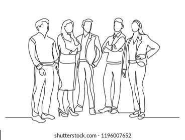 continuous line drawing of standing team of professionals