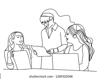 continuous line drawing of standing team of professionals vector illustration business concept.