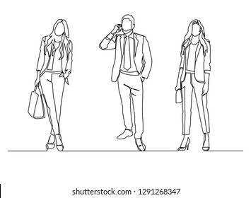 continuous line drawing of standing team of professionals vector illustration business concept. one line