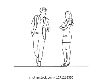 continuous line drawing of standing team of professionals vector illustration business concept.