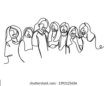 continuous line drawing of standing team of professionals vector illustration business concept.