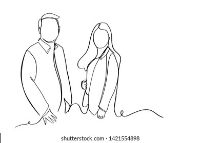 continuous line drawing of standing team of professionals vector illustration business concept.