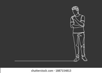 continuous line drawing of standing team of professionals vector illustration business concept.