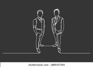continuous line drawing of standing team of professionals vector illustration business concept.