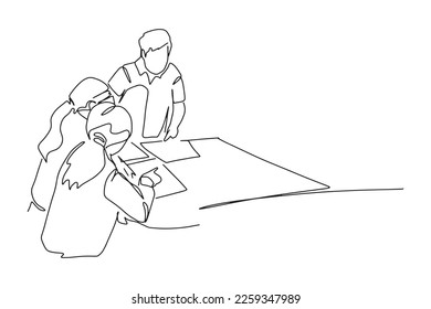 continuous line drawing of a standing team of professionals, a vector illustration of a business concept.