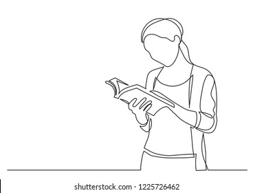 Continuous Line Drawing Of Standing Woman Reading Book