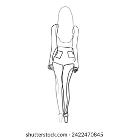 continuous line drawing of standing woman facing back.single line vector of standing woman.line art of mysterious woman