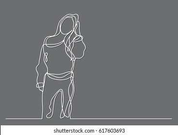 continuous line drawing of standing woman