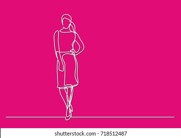 Continuous Line Drawing Standing Woman Stock Vector (Royalty Free ...