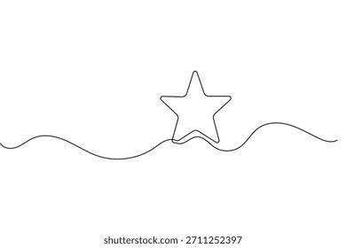 Desenho de linha contínua de uma estrela com ilustração de onda de fluxo abstrata