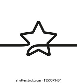 Continuous line drawing of star, Black and white minimalistic linear illustration made of one thick line