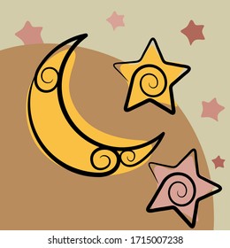 Continuous line drawing. Star and Crescent Moon icon isolated on white background. Star and Crescent Moon icon simple sign. Star and Crescent Moon icon trendy and modern symbol for graphic and web des