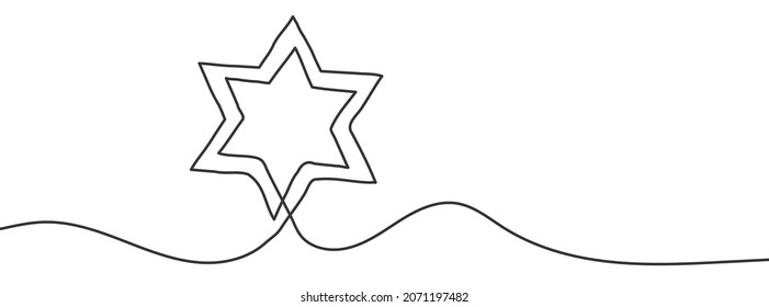Continuous line drawing of star of David. Star of David line icon. One line drawing background. Vector illustration. Star of David continuous line icon