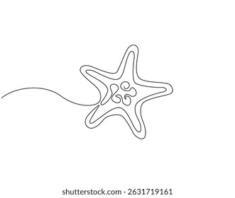 Continuous line drawing of starfish animal. Single line illustration of starfish. Ocean life concept. Editable outline