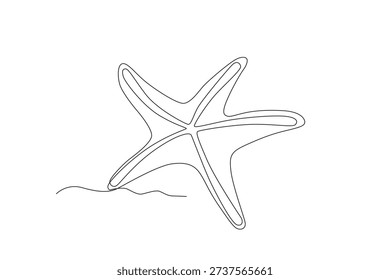 Continuous Line Drawing Starfish on Sand, Simple Outline Artistic Illustration