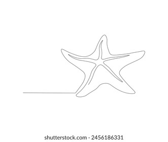 Continuous line drawing of starfish. One line of starfish. Marine animal concept continuous line art. Editable outline.