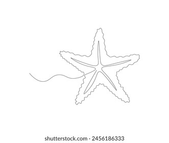 Continuous line drawing of starfish. One line of starfish. Marine animal concept continuous line art. Editable outline.