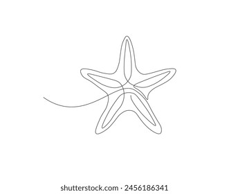 Continuous line drawing of starfish. One line of starfish. Marine animal concept continuous line art. Editable outline.