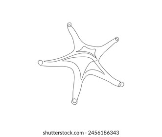 Continuous line drawing of starfish. One line of starfish. Marine animal concept continuous line art. Editable outline.