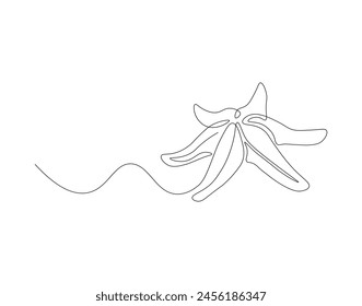 Continuous line drawing of starfish. One line of starfish. Marine animal concept continuous line art. Editable outline.