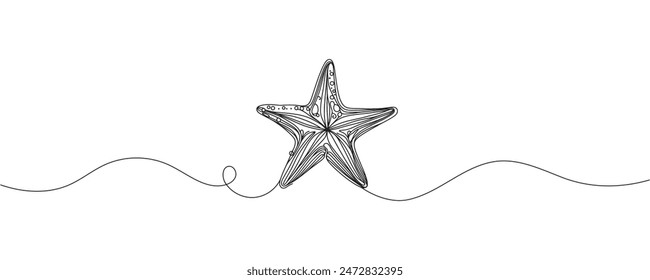 Continuous line drawing of starfish. One line of starfish. graphic illustration