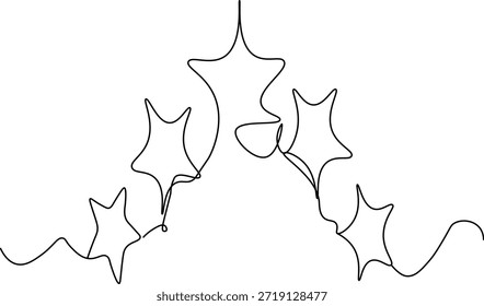 Continuous Line Drawing of Stars Arch. Minimalist Celestial Vector Art.