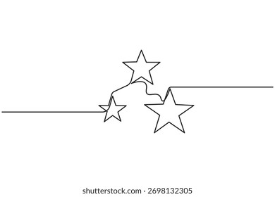 Kontinuierliche Linienzeichnung von Sternen in minimalem Stil auf weißem Hintergrund.Einfache einzeilige Kunstdarstellung von mehreren Sternen abstraktes Design.
