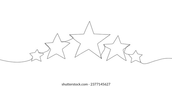 Dibujo continuo de las estrellas. Fondo de dibujo de una línea. Dibujo esquemático de cinco estrellas. Ilustración de las estrellas del doodle dibujado a mano en estilo de línea continua.