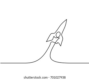 Continuous Line Drawing. Start Up Rocket Icon. Vector Illustration.