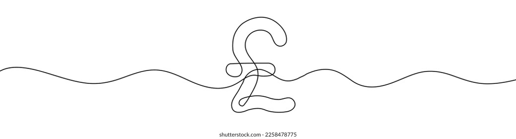 Continuous line drawing of sterling pound symbol. Line art of sterling pound coin sign. One line drawing background. Vector illustration.