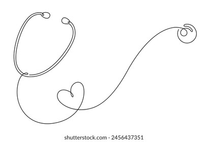 continuous line drawing of stethoscope and heart shape medical health care concept thin line illustration